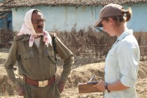Jennie Miller interviews a forest guard after a leopard attack in Kahna.