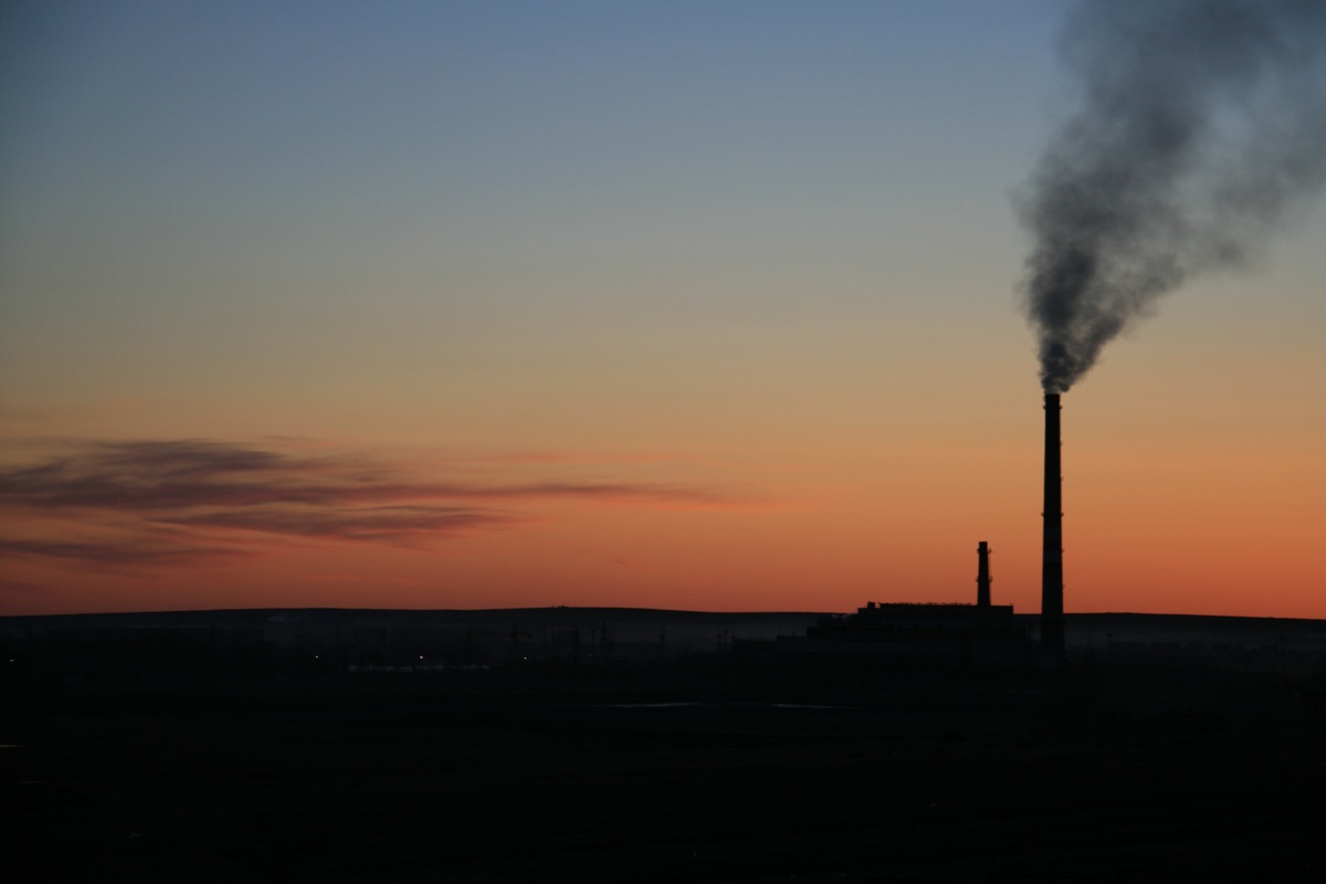 Sunsets on a coal-fired powerplant