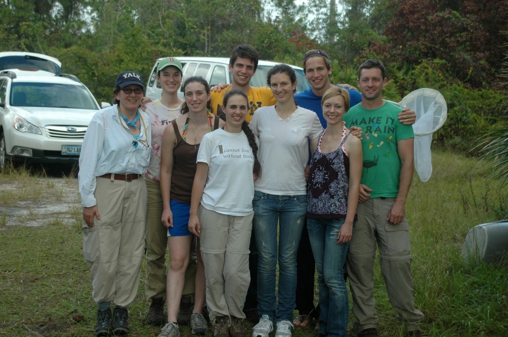 Marta Wells with students on an insect-gathering expedition.  Photo courtesy of Marta Wells.