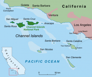 The five northernmost islands make up Channel Islands National Park. Map by Lencer under Creative Commons Lincense.