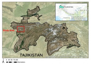 The author's snow leopard study area. Map by Tara Meyer. 